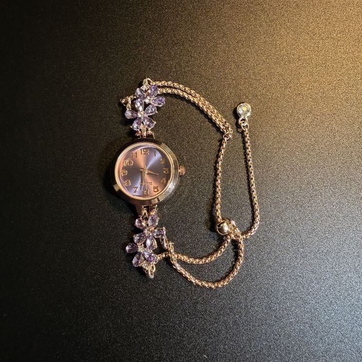 New Vintage古着设计感古早风 紫藤花可调节手链式手表