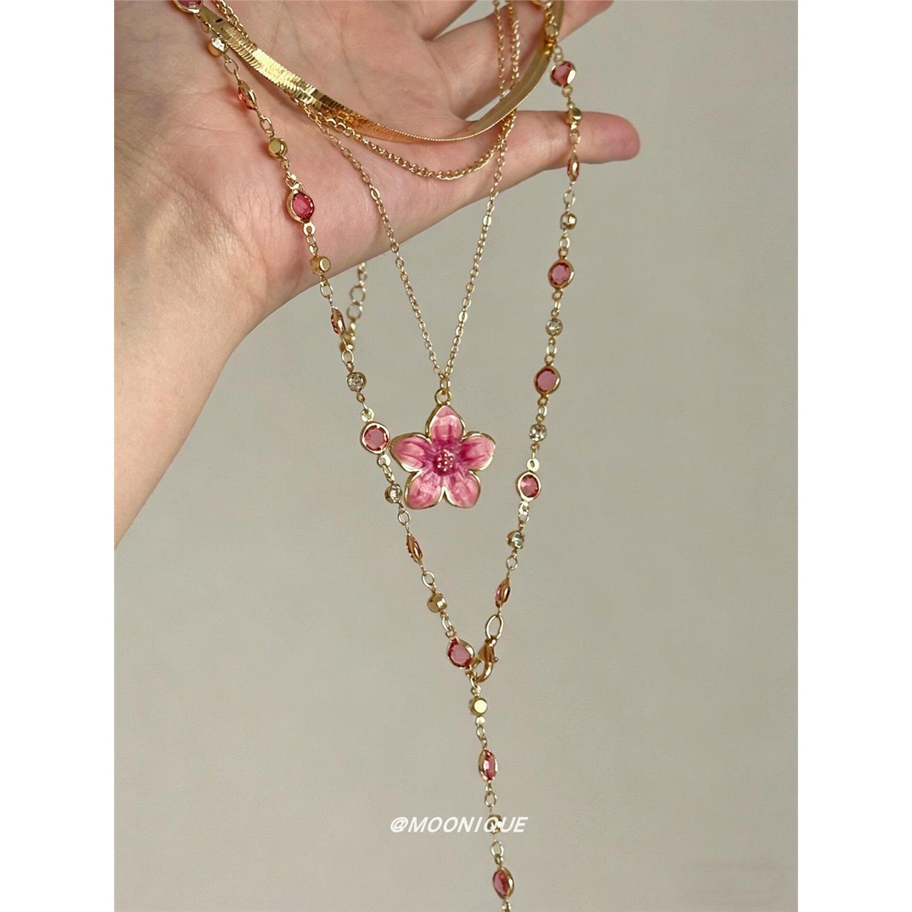 Vintage古着粉色水晶花朵