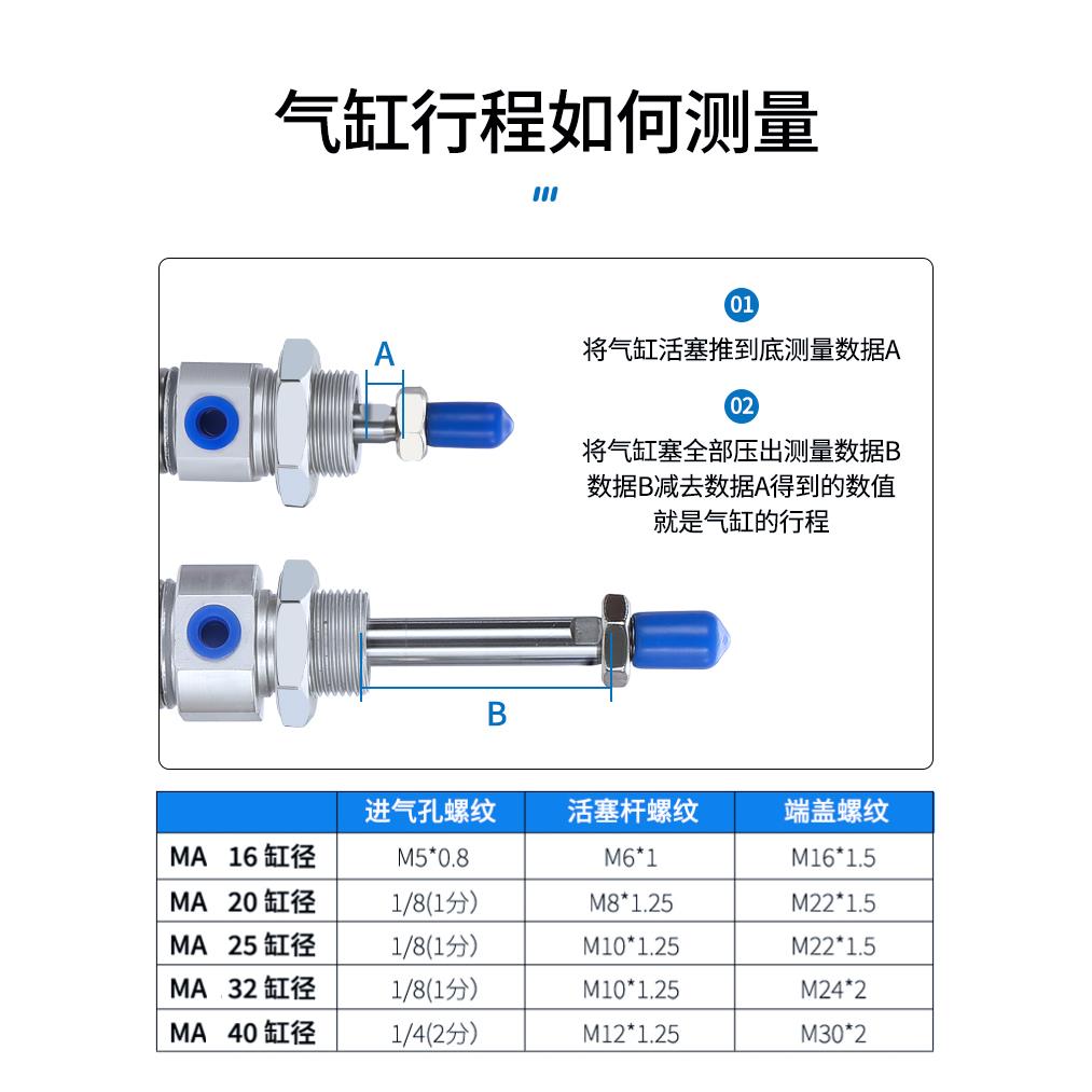 迷你气缸MA16/20/25/32/40*10X15X30X40X50X60X75X80X100X125SU U