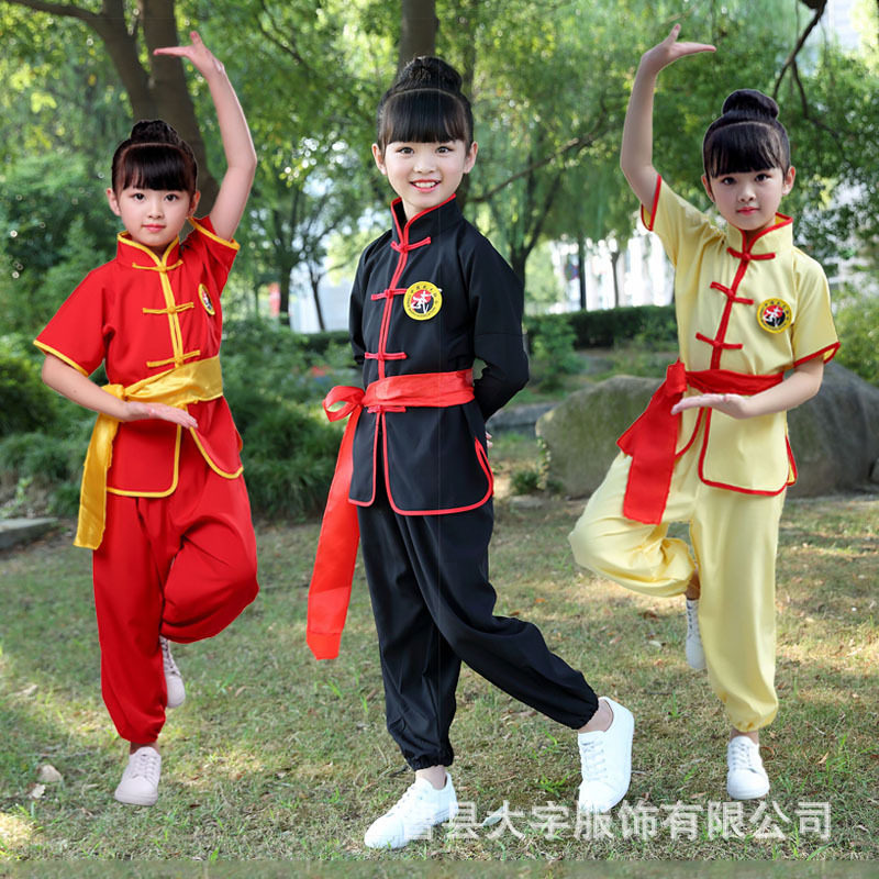 新款中国功夫演出服儿童武术表演服装少儿练功服太拳服长袖短袖
