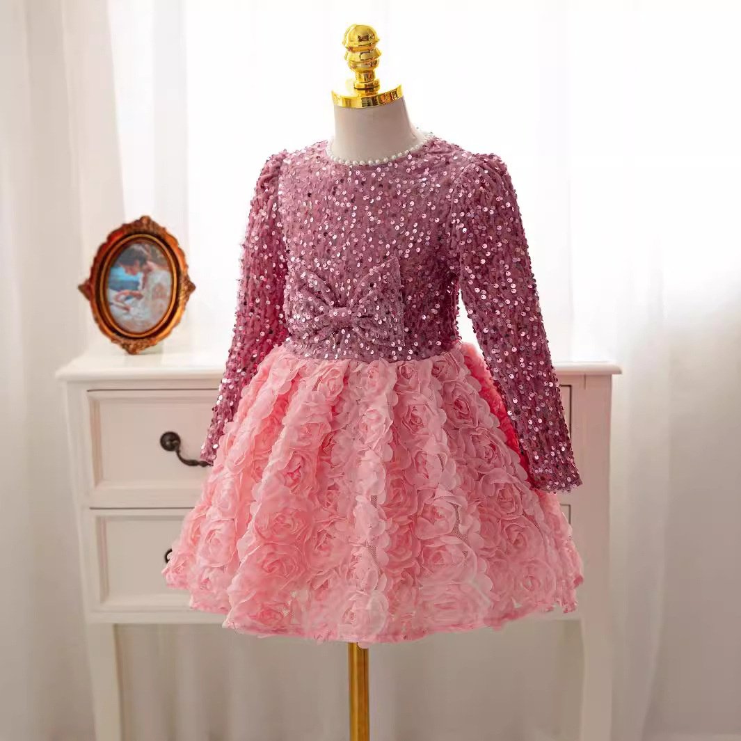 高端女童公主裙秋冬款2024新款生日礼服儿童洋气走秀连衣裙