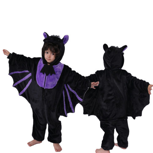 跨境新款万圣节黑蝙蝠服装cosplay红恶魔法兰绒连体睡衣情侣演出