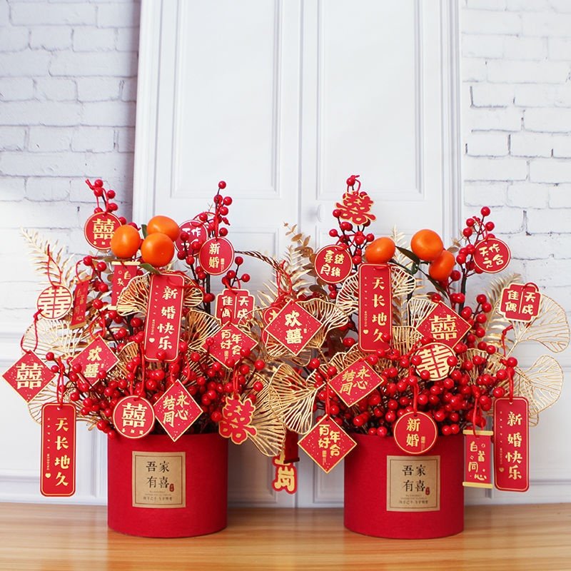 新居发财果仿真花卉搬家乔迁之喜福桶套装结婚抱抱桶diy桌面摆件