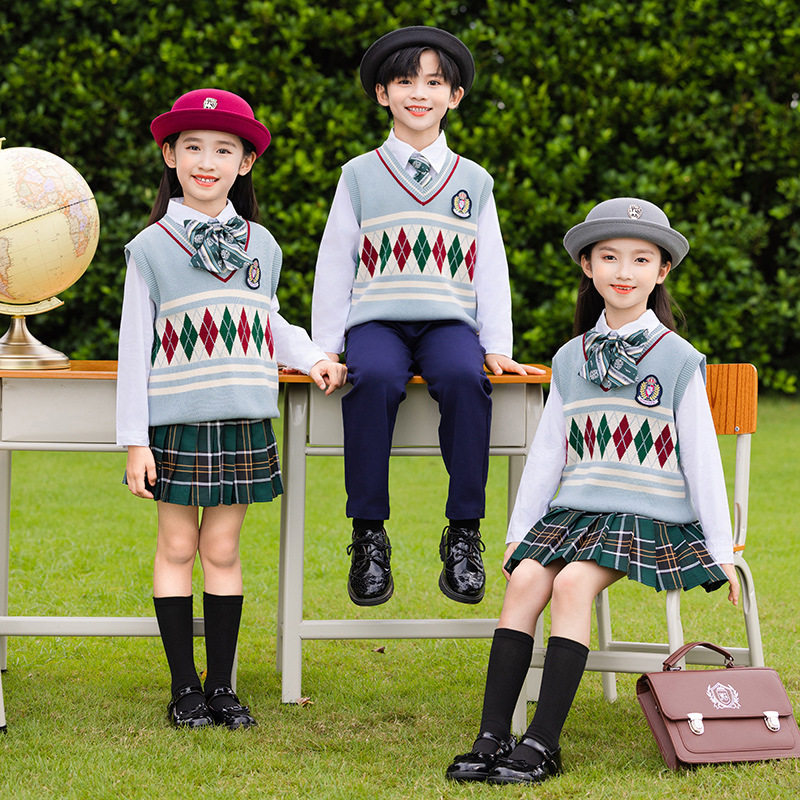 小学生校服春秋装毛衣英伦学院风班服套装幼儿园园服秋冬装三件套