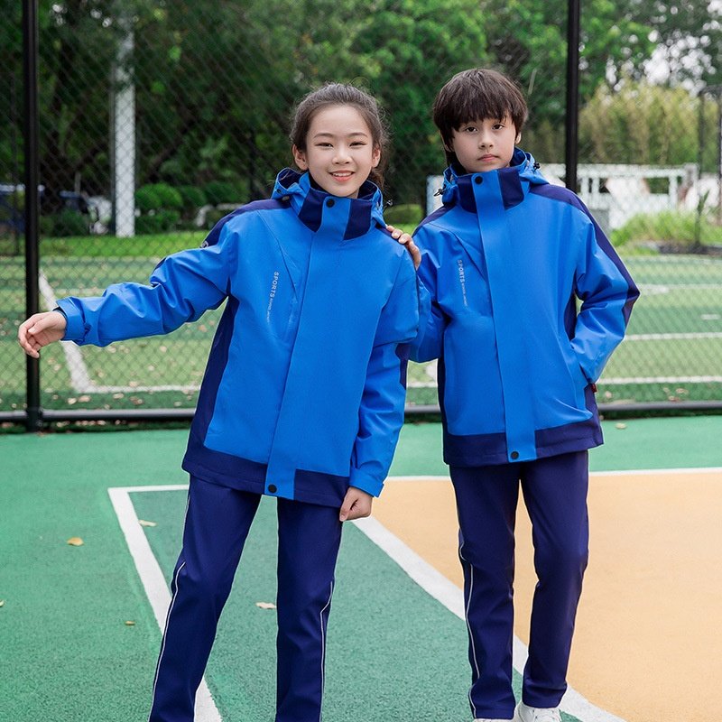 冬季初中小学生加厚班服套装男女冲锋衣三件套高中生校服加绒