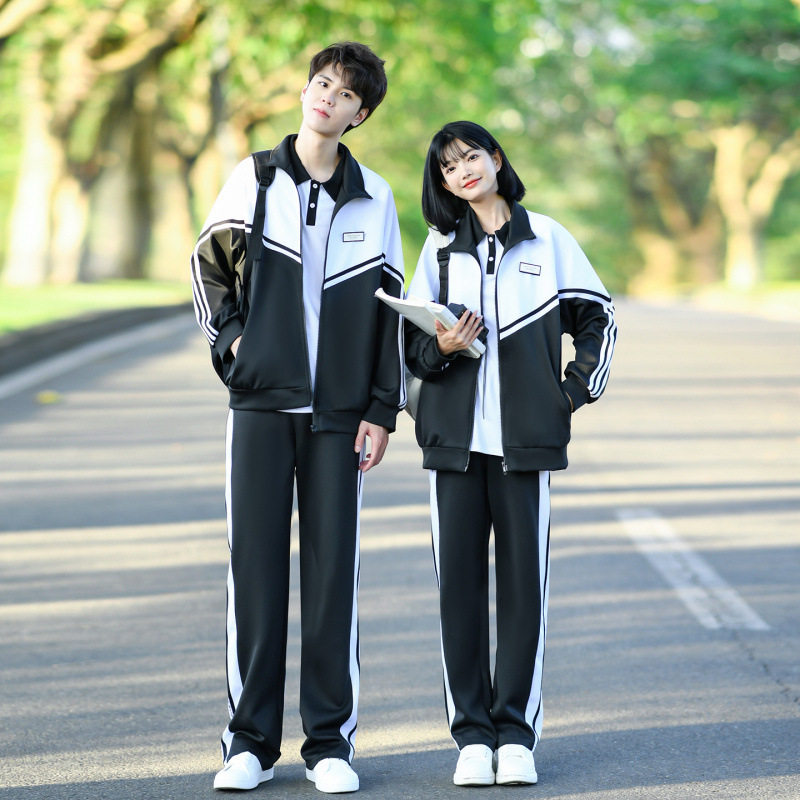 班服初中生三件套秋季学院风校园高中学生黑色外套运动会校服套装
