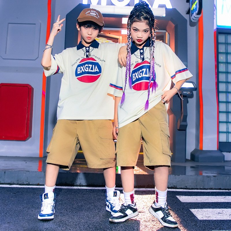 街舞儿童潮服嘻哈POLO衫夏hiphop童装走秀男童套装少儿六一