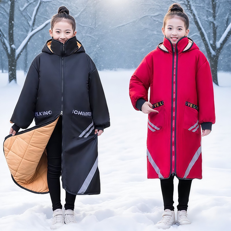 电动摩托车儿童挡风被冬季后座加厚亲子款男女孩挡风衣骑行