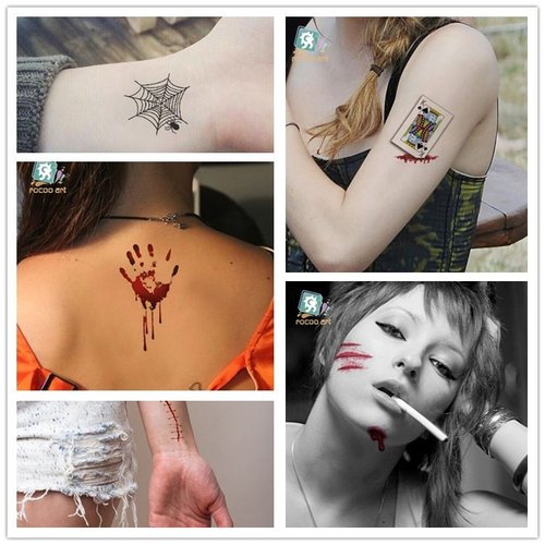 瑞卡龙防水纹身贴纸 万圣节恐怖纹身贴 恶搞伤疤个性文身贴纸