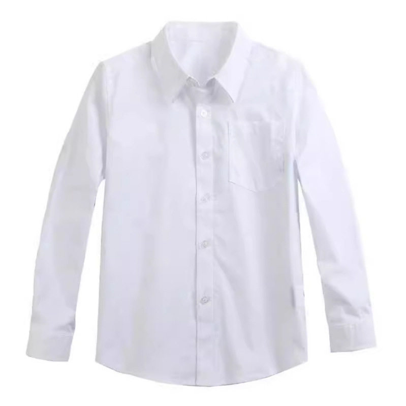 儿童白衬衫长袖男生女生演出主持礼服加厚白色衬衣小学生校服