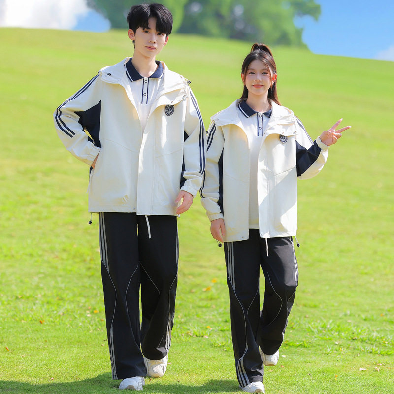 初中生运动会班服套装学生新款潮流拼色冲锋衣外套高中校服三件套