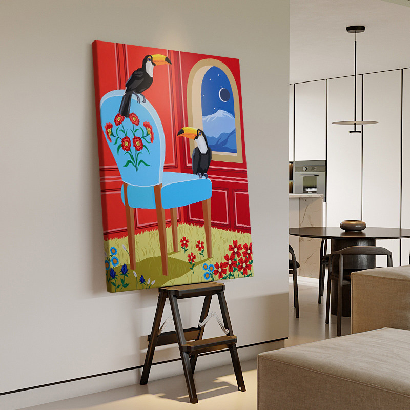 美式简约客厅手绘油画温馨室内装饰画玄关抽象艺术乌鸦丙烯画挂画