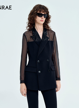 ERINRAE丨秋季新款黑色网纱拼接西装外套EG341058PL20