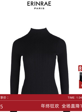 ERINRAE丨秋冬半高领黑色时尚女长袖羊毛针织上衣EF4M1136WO20