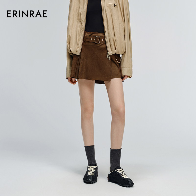 ERINRAE复古牛皮绒麂皮半身裙