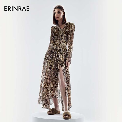 ERINRAE时尚动物纹桑蚕丝连衣裙