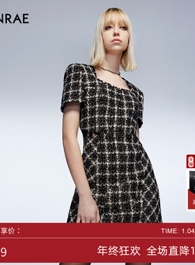 ERINRAE丨早秋新品女士羊毛格纹收腰连衣裙EF481280WO93