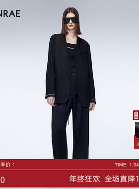 ERINRAE丨秋季黑色醋酸羊毛阔腿裤抽绳直筒长裤EF336273TA20