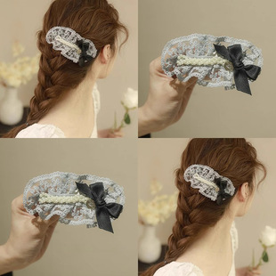 2025复古轻奢柔白色蕾丝花边发夹女法式侧边夹甜美发卡头饰顶夹子