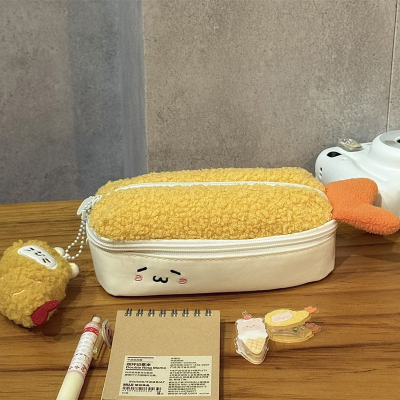 炸虾笔袋三文鱼可爱卡通文具新款高颜值毛绒大容量收纳袋收纳包女,文具电教/文化用品/商务用品,笔袋,淘宝优惠券,粉丝福利购,淘宝优惠卷