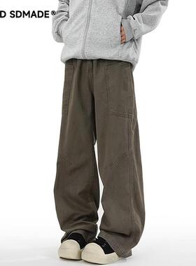 SOLIDSDMADE 美拉德棕色工装裤男款春季宽松美式复古直筒休闲裤子