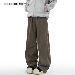 SOLIDSDMADE 美拉德棕色工装裤男款春季宽松美式复古直筒休闲裤子
