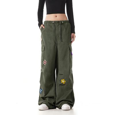 FDR官方店 美式菱形兰花工装裤男女情侣宽松休闲裤抽绳直筒长裤子