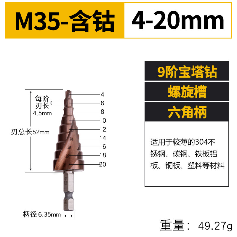 含钴宝塔钻头多功能打孔阶梯台阶扩孔器不锈钢钢铁铝板金属开孔器