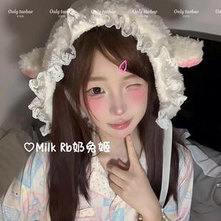 奶兔姬*小羊崽崽/ 可爱羊耳帽羊羔绒可爱秋冬拍照道具包头显脸小