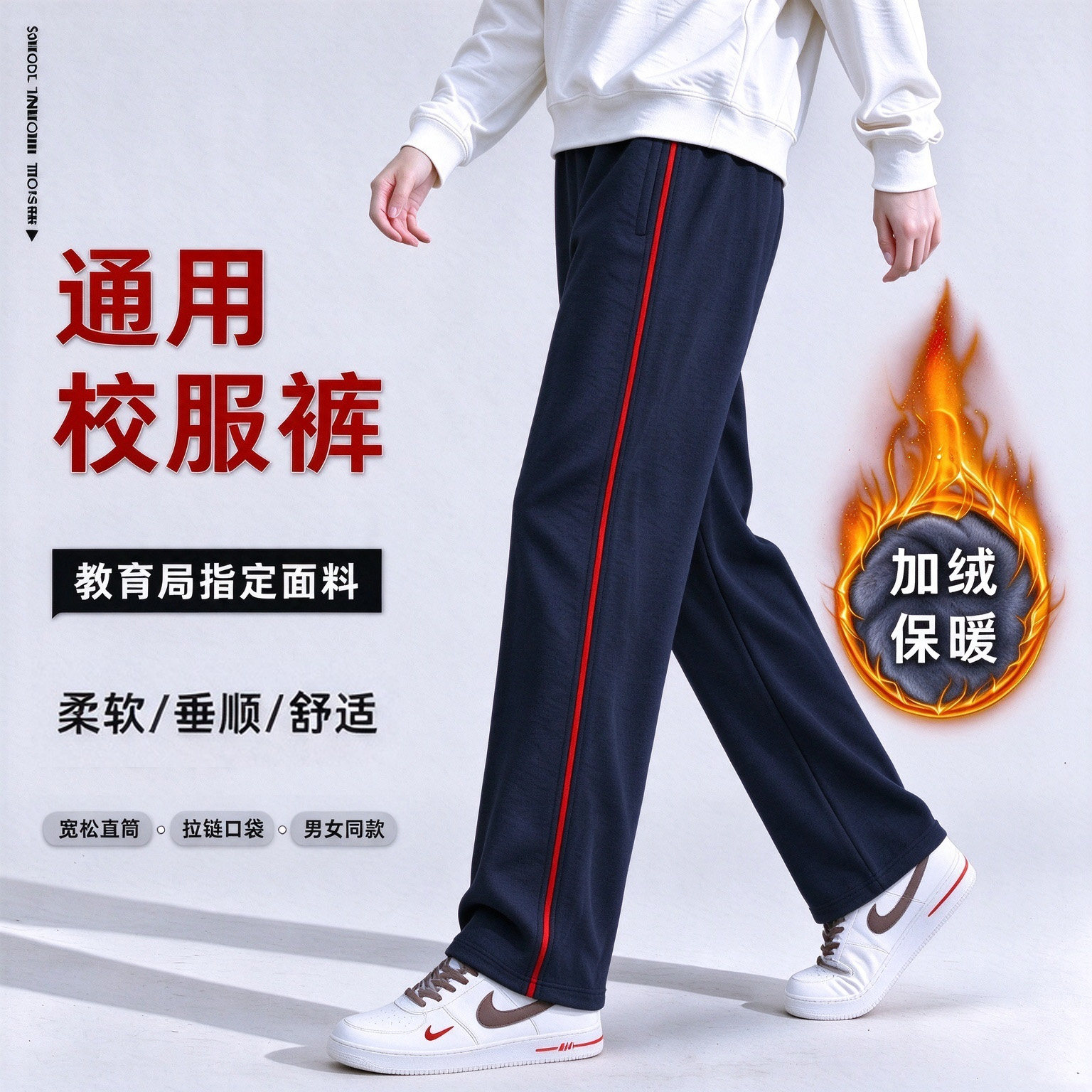 初中生高中藏青色校服裤子男女春秋直筒小学生秋冬加绒加厚运动裤
