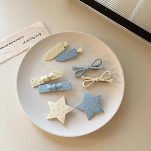 可爱奶蓝色波点蝴蝶结发夹刘海夹碎发边夹少女前额对夹鸭嘴夹发卡