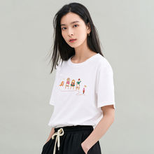 茵曼纯棉T恤2024年夏季新款趣味清仓宽松短袖T恤女正肩百搭上衣女