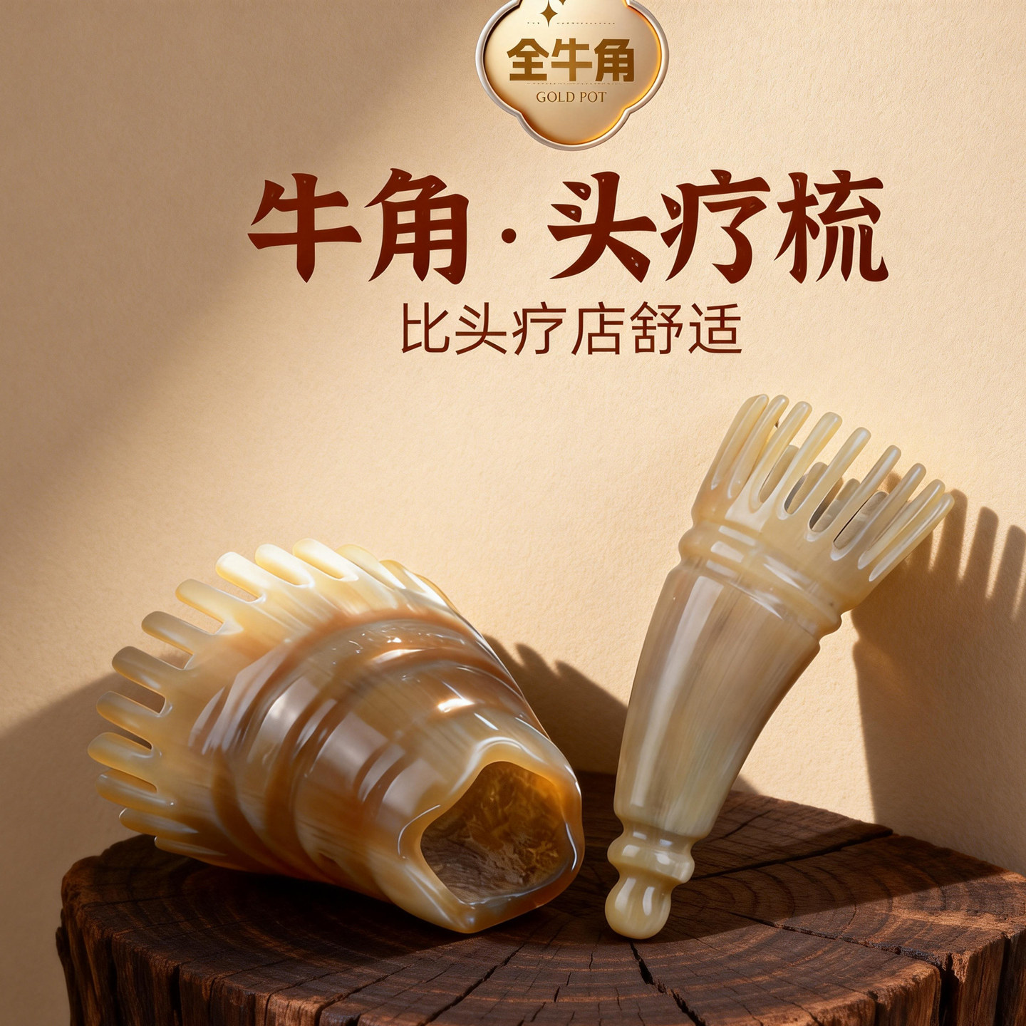 天然牛角圆筒拨筋按摩梳