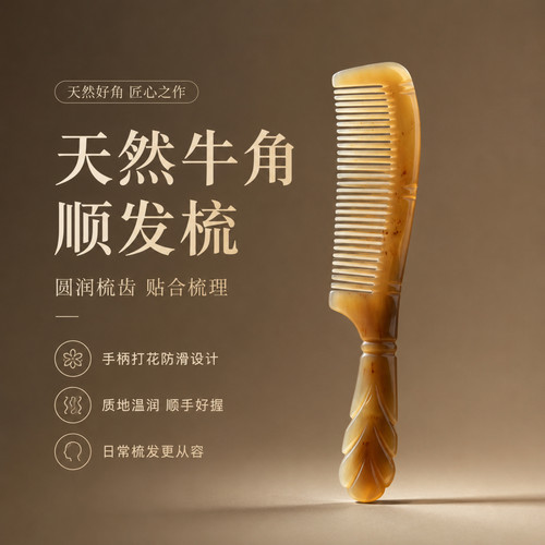 天然牛角梳不易静电按摩顺发