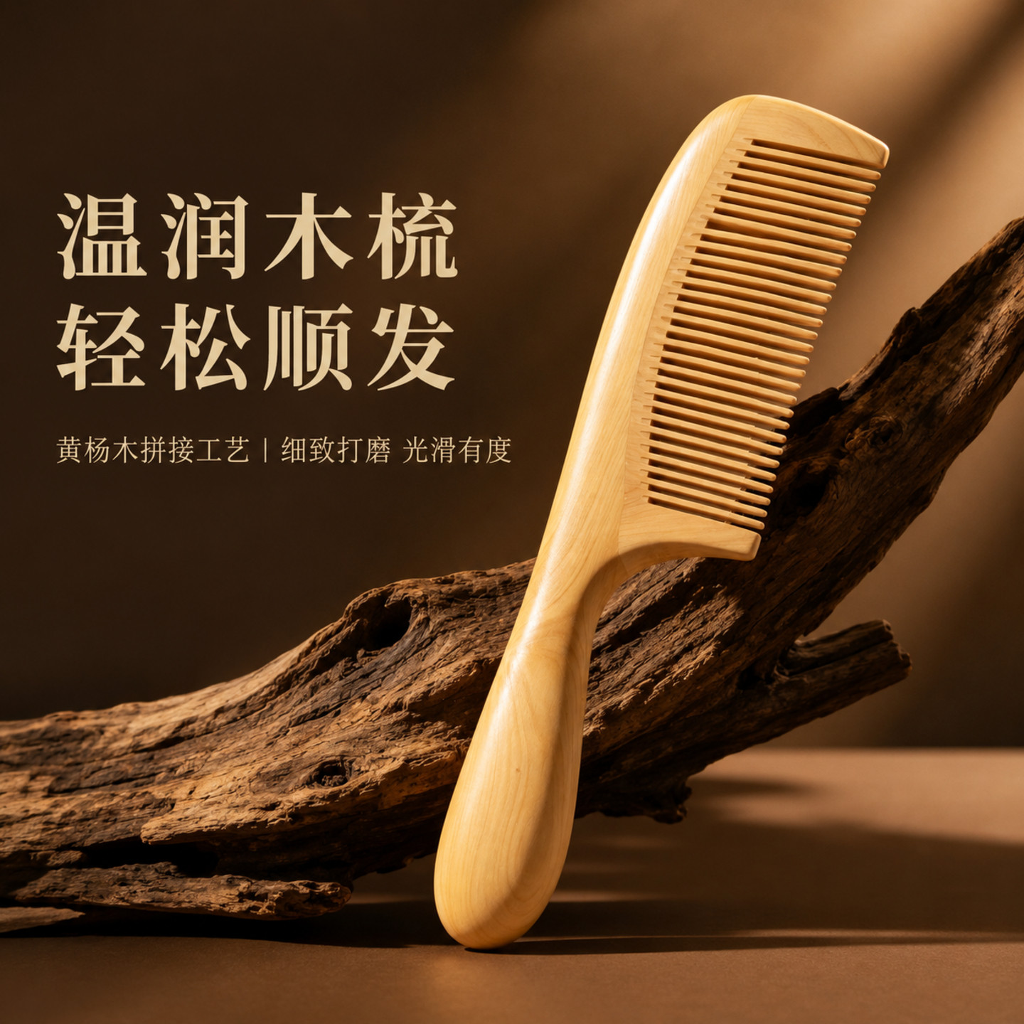 天然黄杨木梳子长柄按摩梳家用温润木拼接梳轻松顺发无静电美发梳