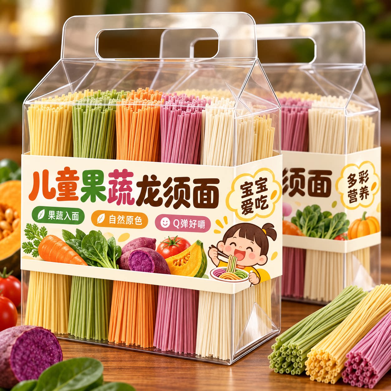 天猫甄选!儿童营养果蔬面龙须面无盐蔬菜面营养粗粮宝宝辅食代餐