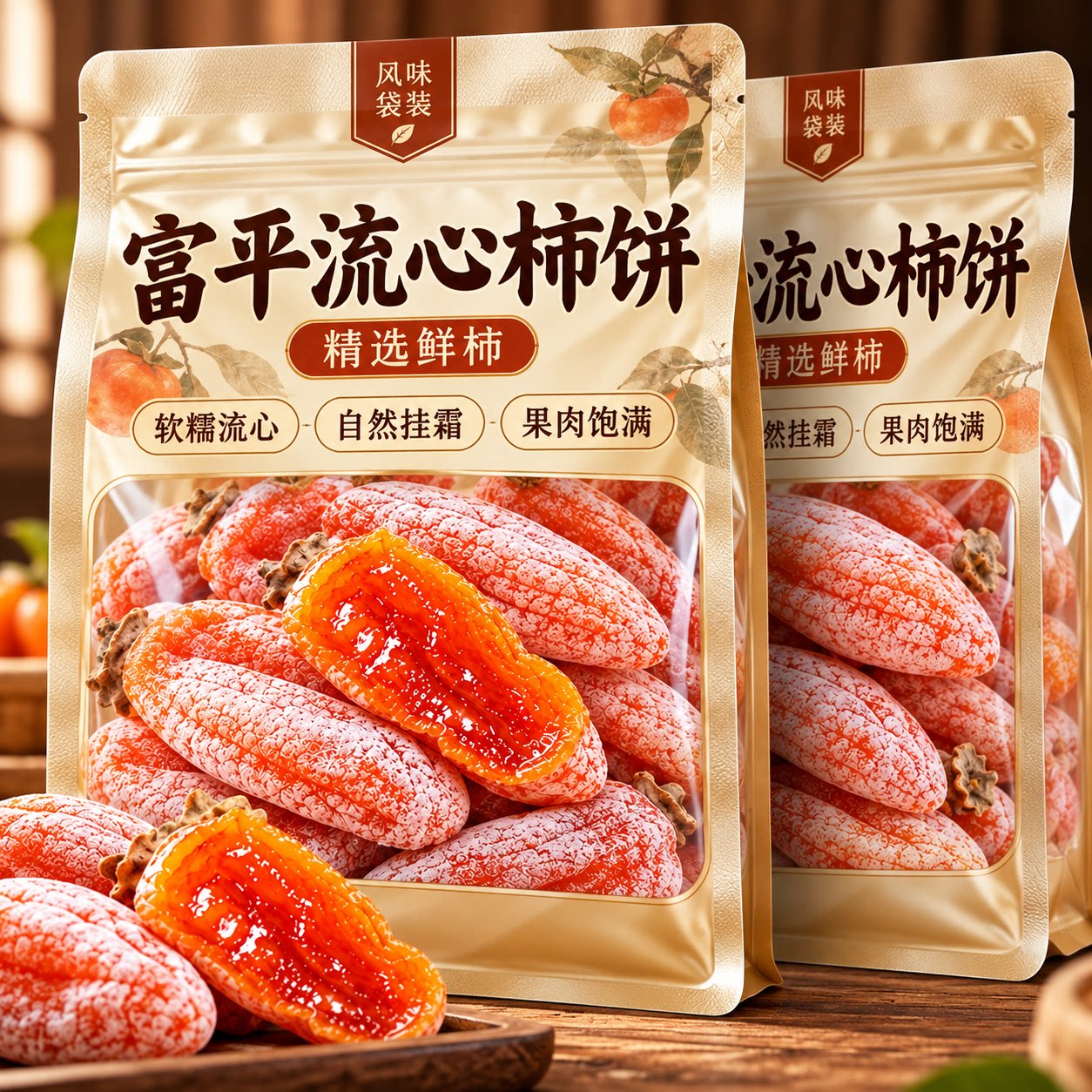 2026新货富平柿饼特级老式霜降流心吊柿子农家独立包装富平尖柿饼