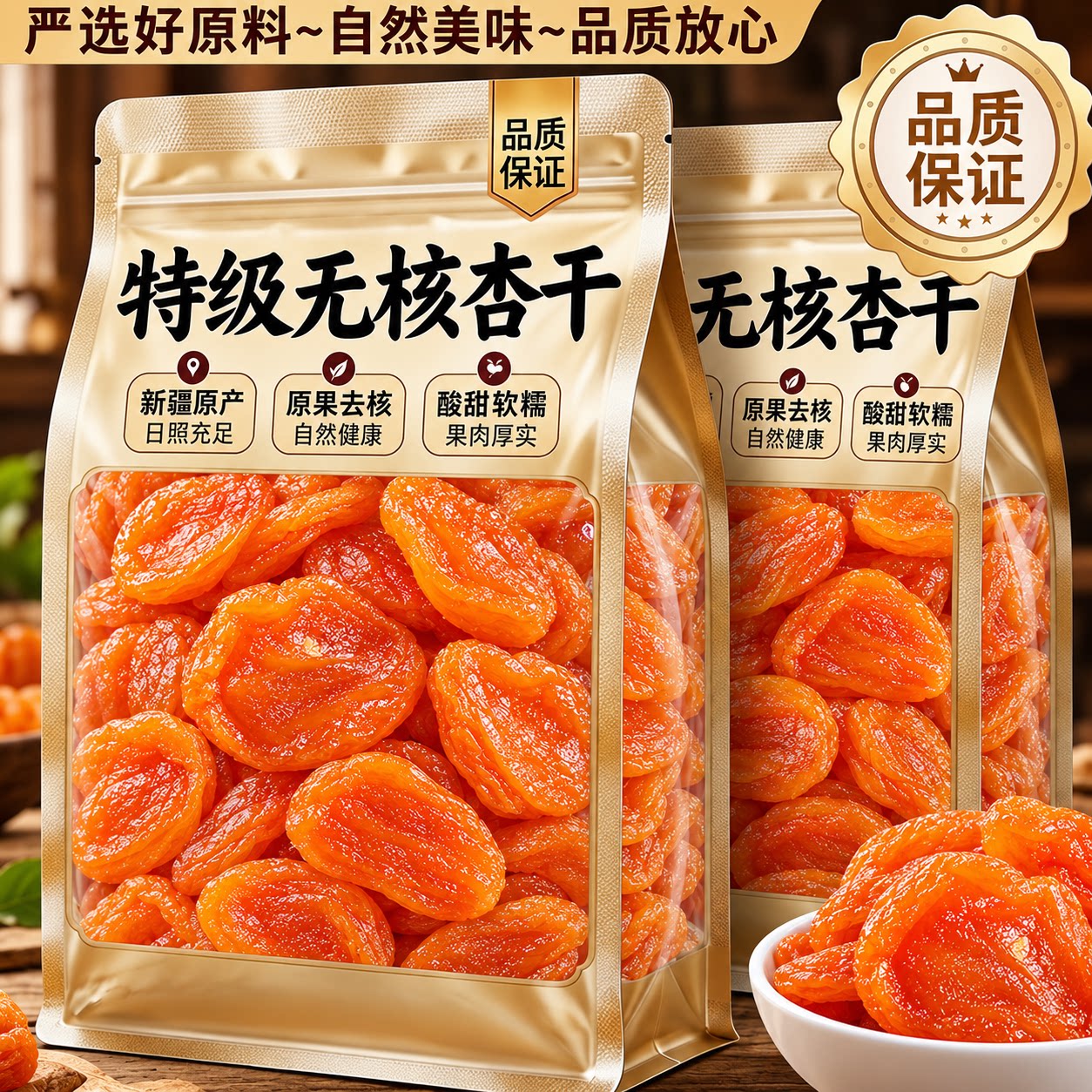 高品质杏干特级天然果脯无核官方旗舰店非吊干新疆杏肉酸甜去核红