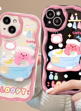 泡澡露比适用三星s25ultra手机壳s23fe支架s24+小海狸a02/a05可爱a16全包a23软壳a31a35保护套a52s/a54a56a73