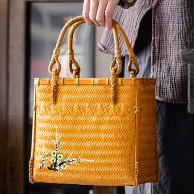 日式竹编制品竹篮包旗袍小拎包手提复古文艺编织包便携茶具收纳包