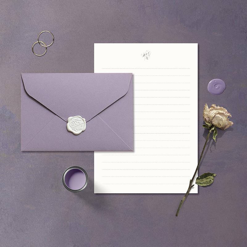 蛇年简约ins紫色信封信纸卡片火漆贴情书婚礼请柬信封贺卡定制