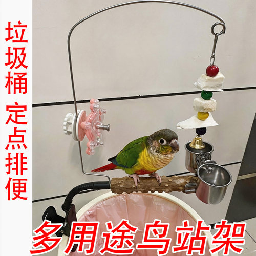鹦鹉花椒木多功能站架 小太阳和尚玄凤牡丹垃圾桶定点排便训练