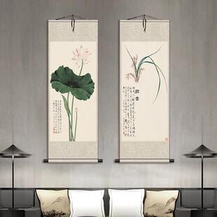 于飞丝绢画国画名家字画客厅书法背景房间新中式花鸟茶楼挂画