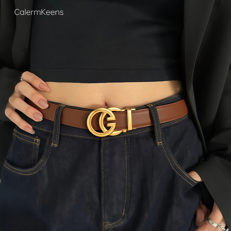 CalermKeens皮带女款真皮2026新款设计感小众百搭复古牛皮窄腰带