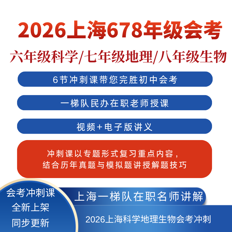 2026上海初中科学地理生物会考冲刺678年级学业水平考试名师讲解