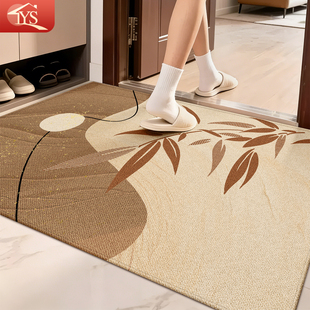 现代简约入户地垫家用门垫防滑几何图案米色棕色客厅地毯
