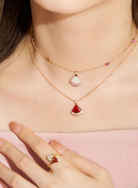 高定新年红玉髓孔雀石贝母项链