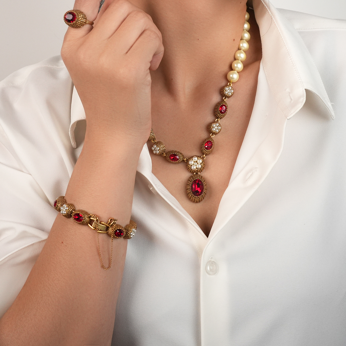 项链手链耳饰戒指海外仿珍珠红宝