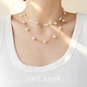 SOUL KNOT破碎感满天星澳白真多麻双层定制人造珍珠精致百搭项链