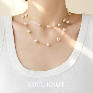 KNOT破碎感满天星澳白真多麻双层定制人造珍珠精致百搭项链 SOUL